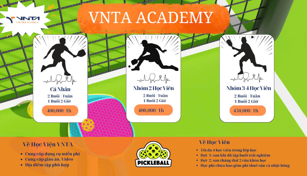 Bảng giá học phí khóa học Pickleball tại VNTA Academy