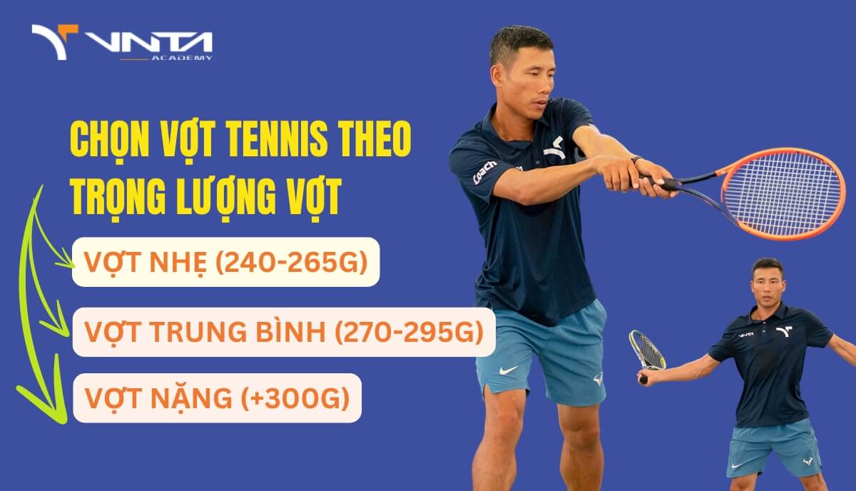 Trọng lượng của vợt tennis thường dao động từ 240 gram đến 310 gram