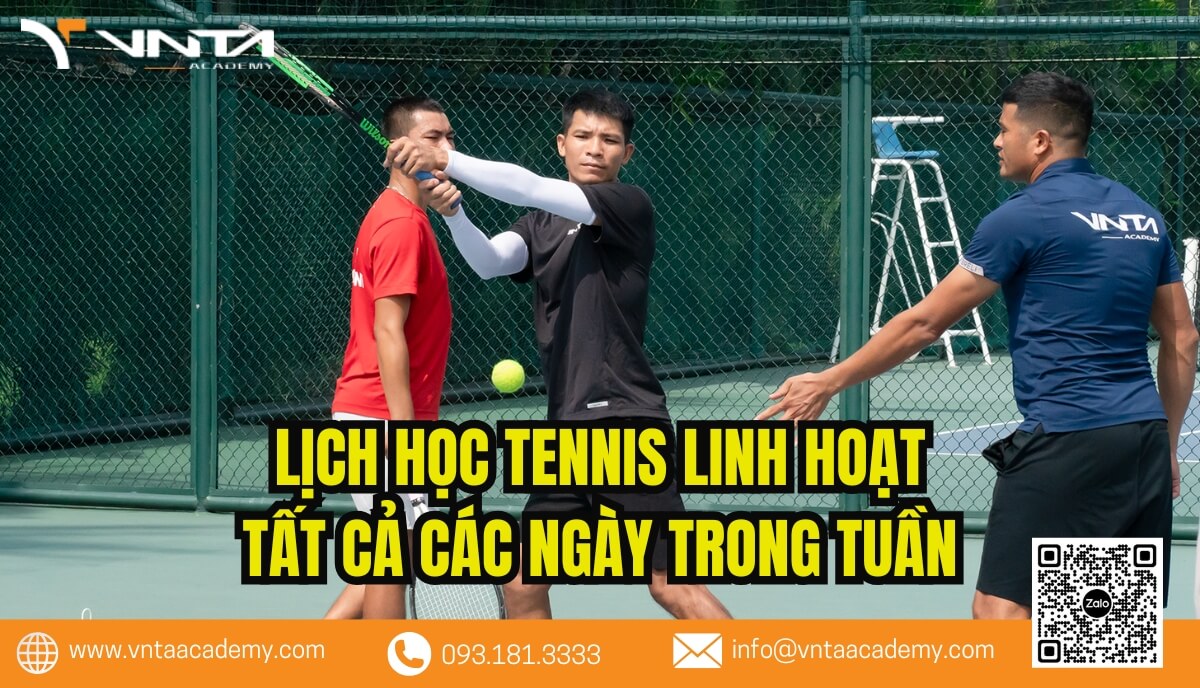 Việc học Tennis tại cơ sở VNTA ở quận Phú Nhuận vô cùng tiện lợi. Với lịch học linh hoạt từ sáng sớm đến tận tối muộn, từ thứ Hai đến Chủ Nhật