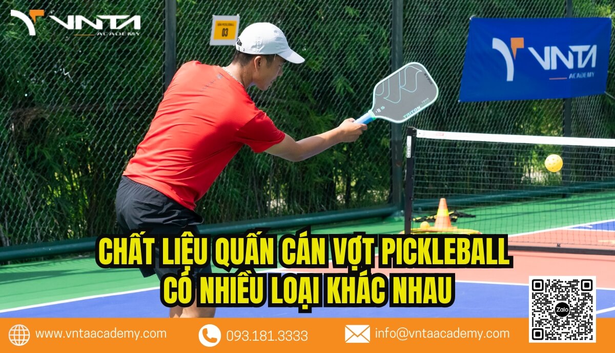 Chất liệu quấn cán vợt Pickleball thường được chọn lựa để tối ưu hóa cảm giác cầm nắm, giảm chấn động và cải thiện độ bám.